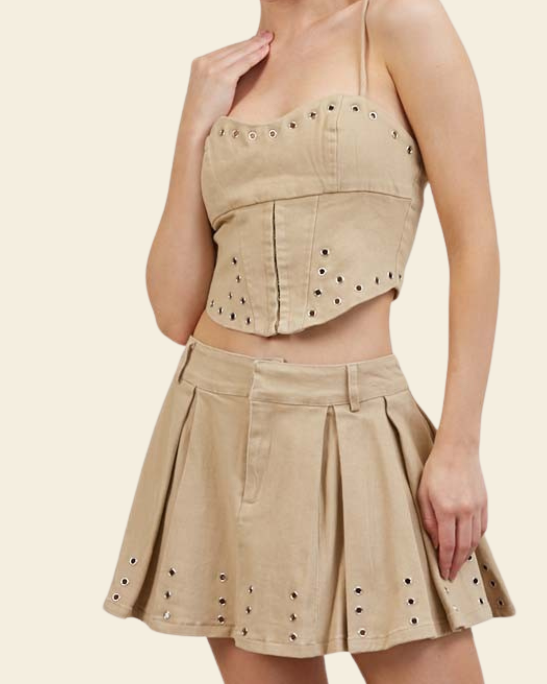 EYELET CROPPED SKIT SET