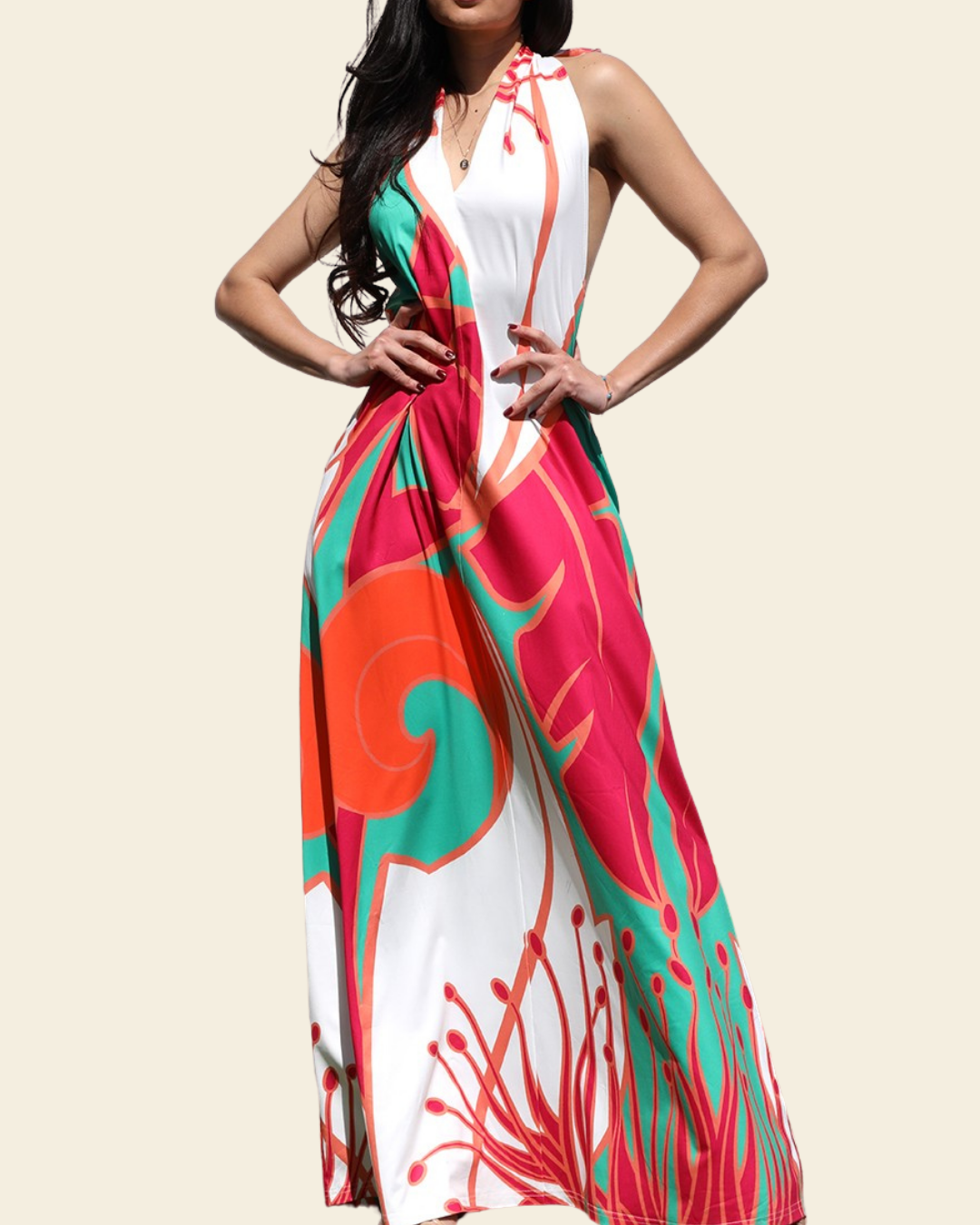 PRINTED HALTER MAXI DRESS