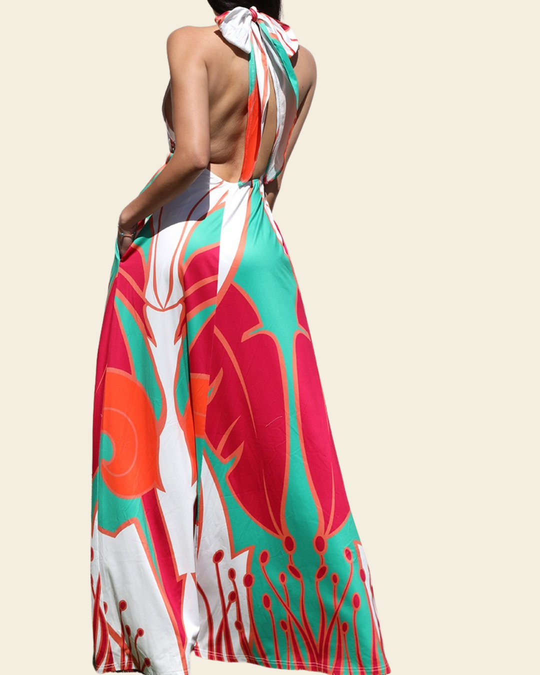 PRINTED HALTER MAXI DRESS