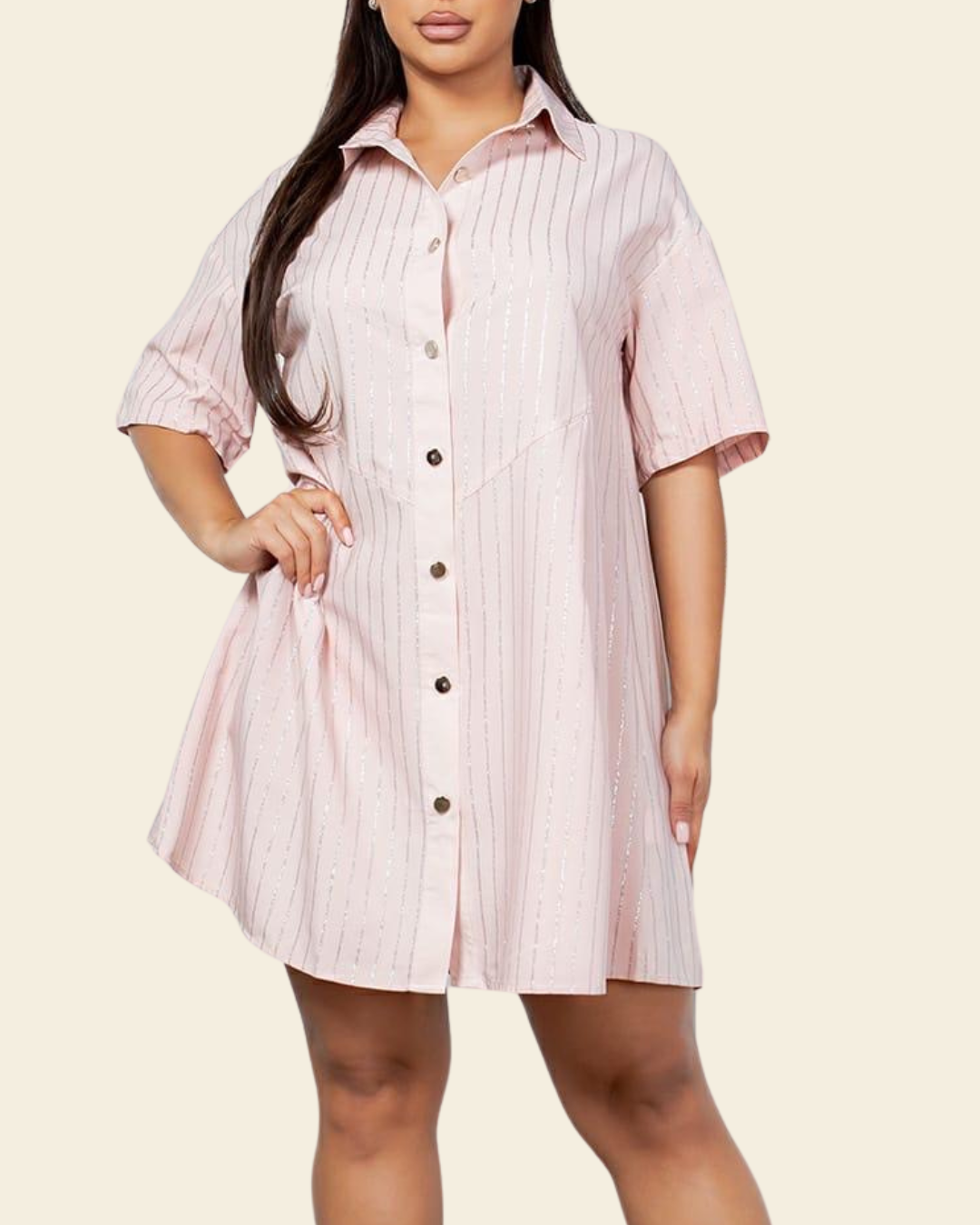 GOLD STRIPES SHIRT DRESS