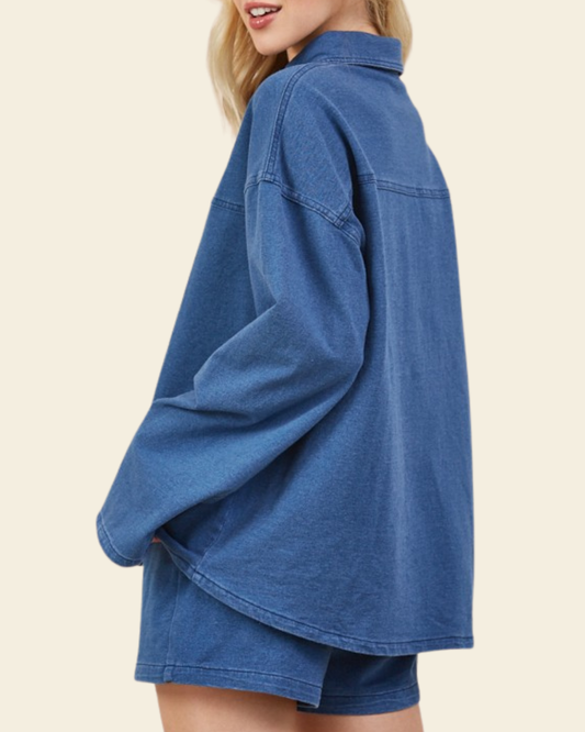 BUTTON DENIM TERRY SET