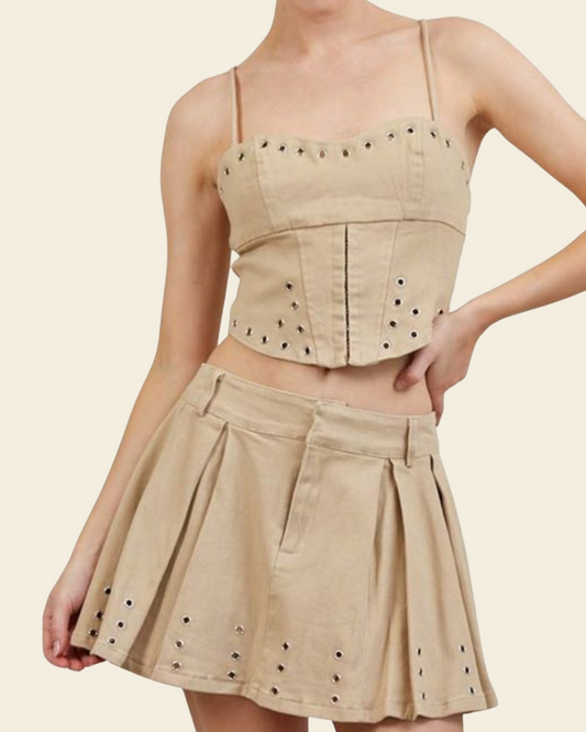 EYELET CROPPED SKIT SET