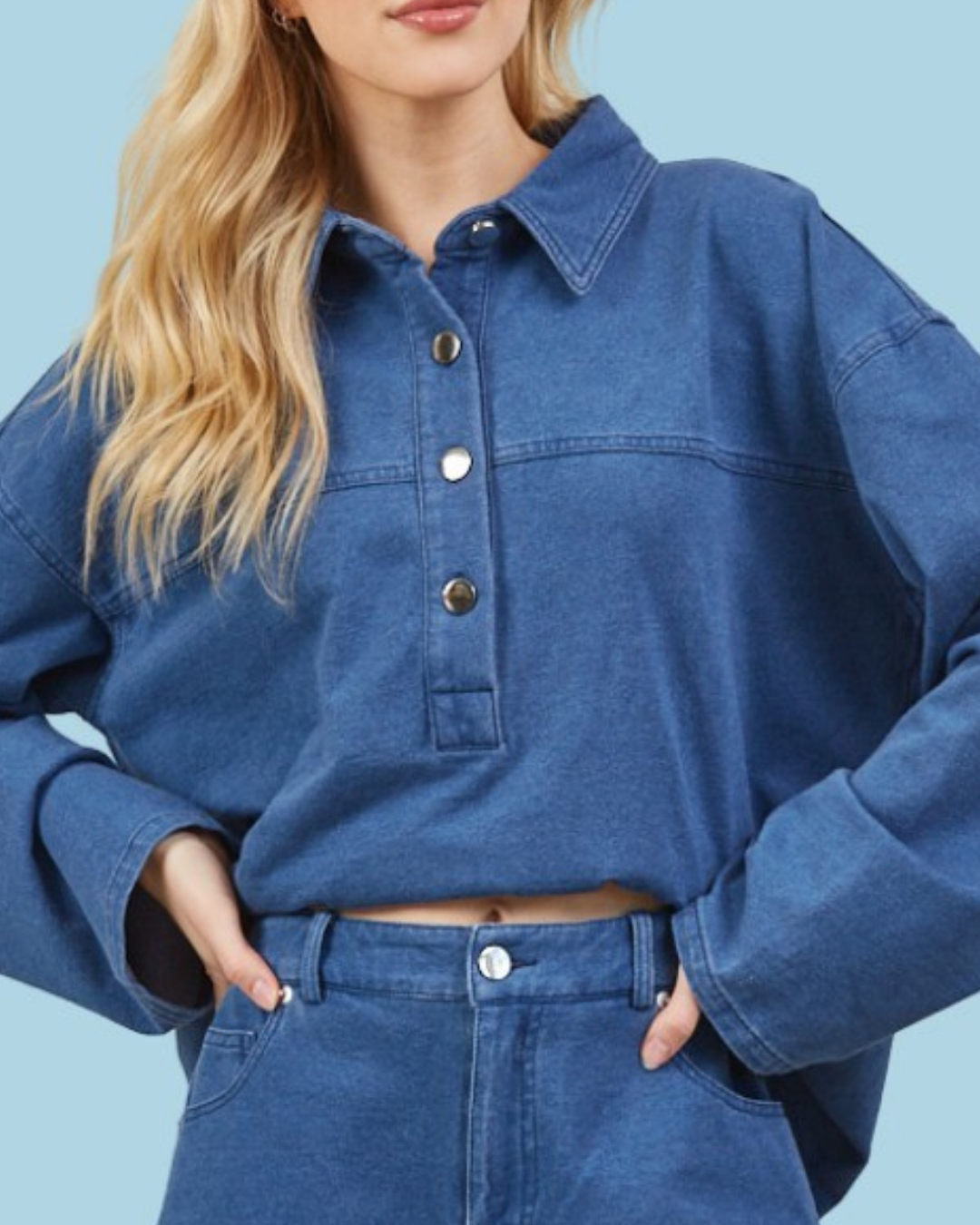 BUTTON DENIM TERRY SET