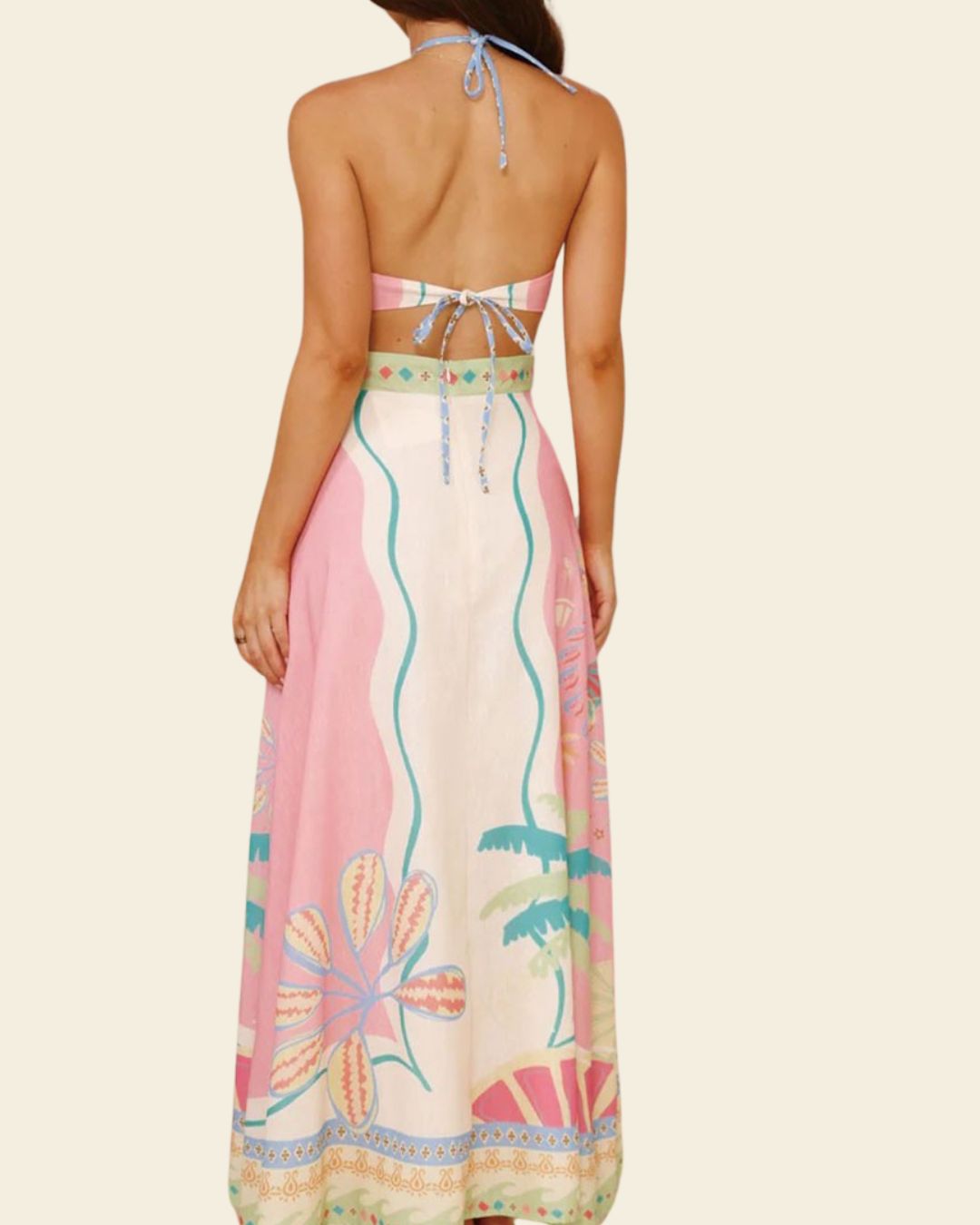 PRINTED HALTER SUNDRESS