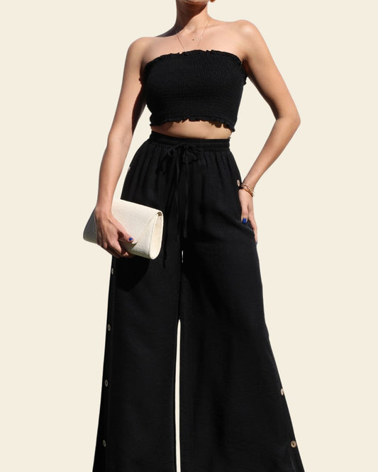 SMOCKED TOP AND PANTS SET