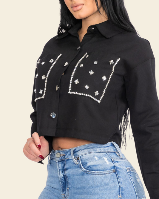 DIAMOND POCKETS LS BLOUSE