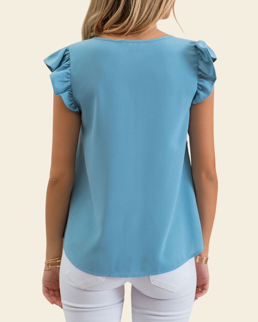 PLIT NECK RUFFLE SLEEVE