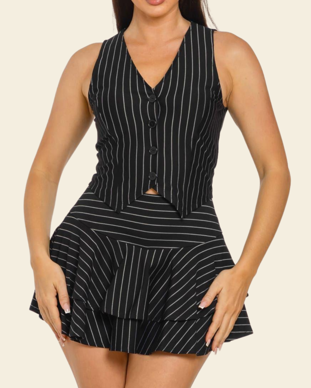 STRIPES VEST SKIRT SET