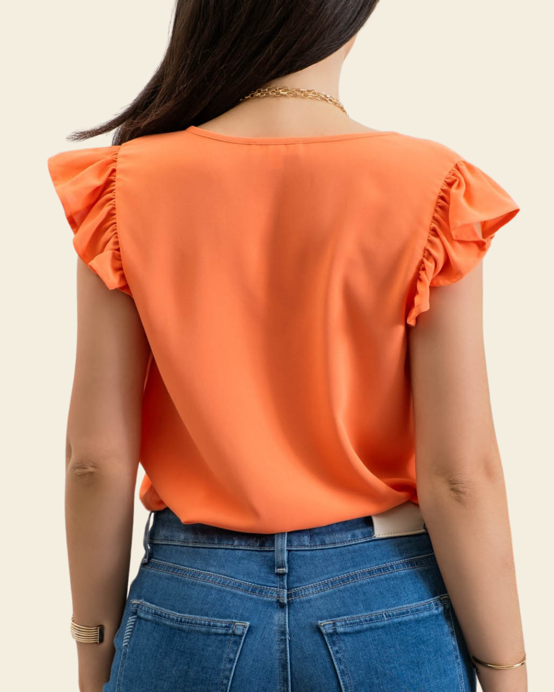 PLIT NECK RUFFLE SLEEVE