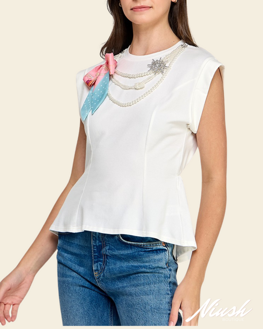RIBBON N NECKLESS T SHIRT