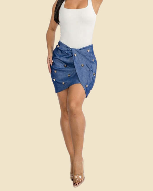FRONT TWIST STUDS SKIRT