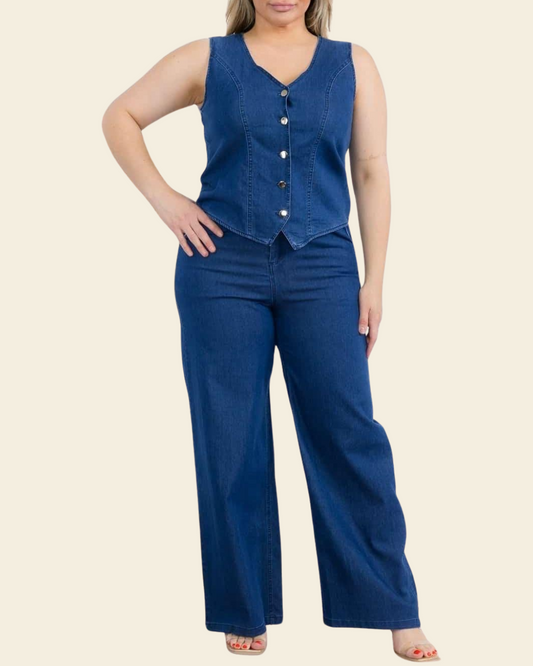 PLUS DENIM VEST SET