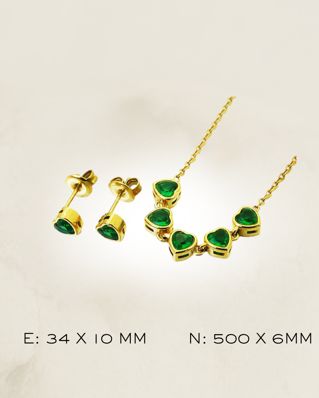 NECKLACE SET HEART GREEN STEEL
