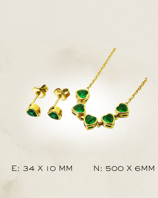 NECKLACE SET HEART GREEN STEEL