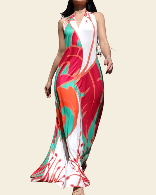 PRINTED HALTER MAXI DRESS
