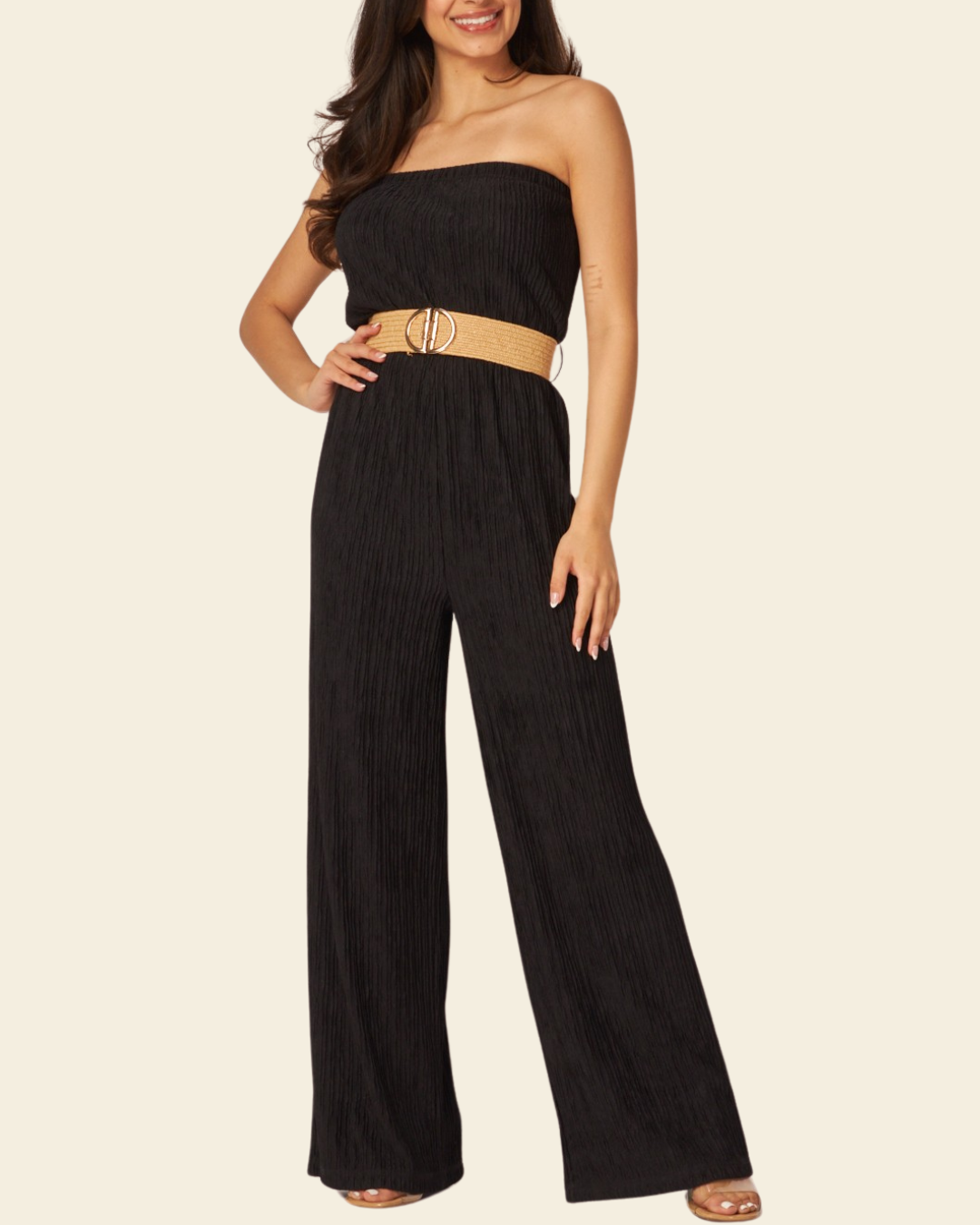STRAPLESS BELTED JUMPSUIT
