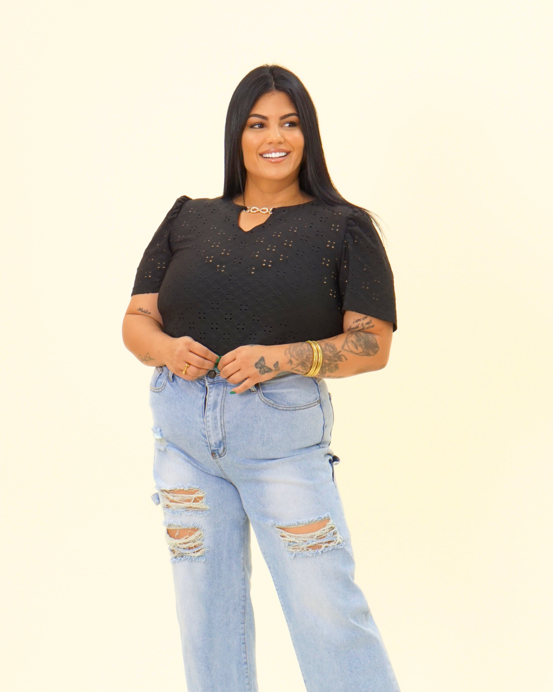 CHAIN DETAIL LACE BLOUSE