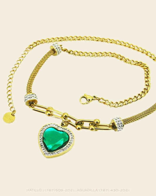NECKLACE HEART GREEN ST