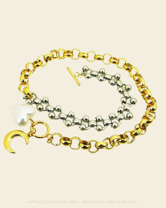 NECKLACE MOON AND PEARL 2T STEEL
