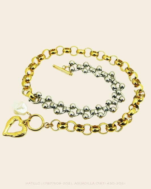 NECKLACE HEART AND PEARL STEEL