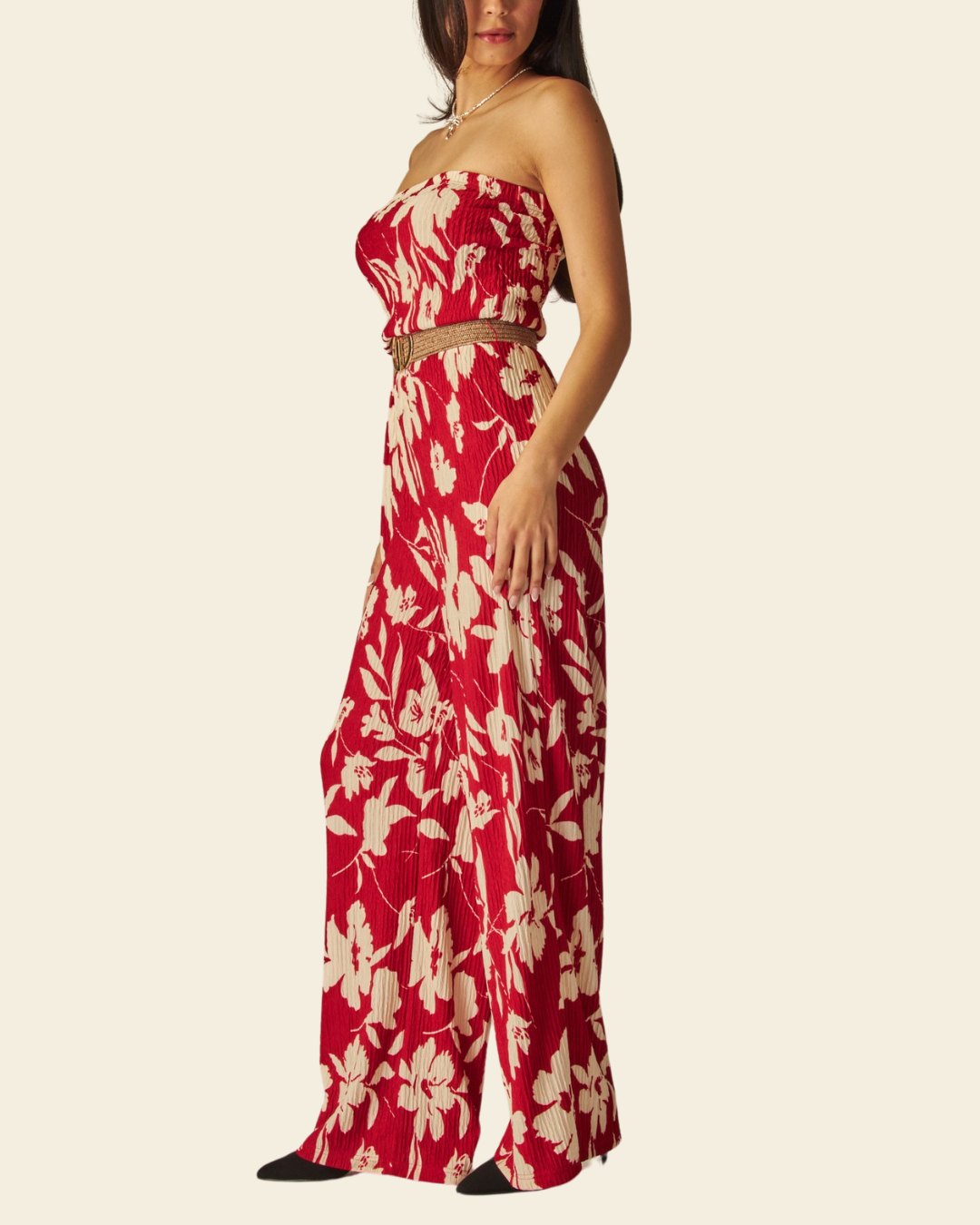 STRAPLESS BELTED JUMPSUIIT