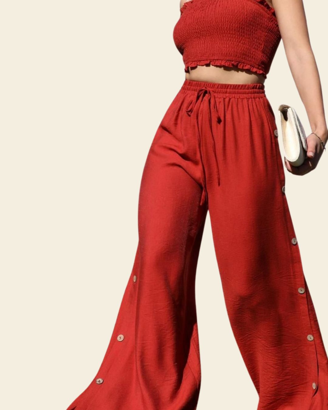 SMOCKED TOP AND PANTS SET